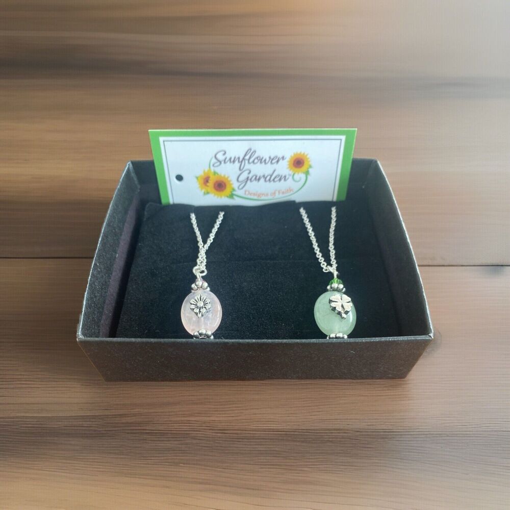 Sunflower Garden Designs of Faith Womens Necklace Set of 2 Flower Shamrock New
